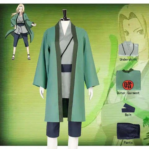 Tsunade Cosplay Costume Green Women Kimono Set Sexy Ninja Outfit Halloween Anime Character Suit for Party or Cosplay