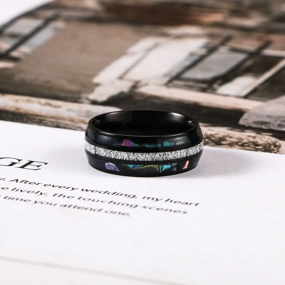 1Pcs/Non-Fading European and American Style High-End Stainless Steel Ring, Colorful Imitation Shell Electroplated Men's Ring, Artistic Hand Accessory