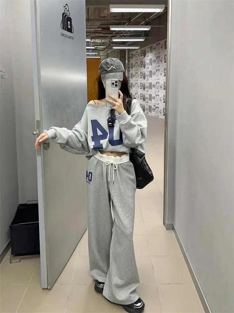 American fashion retro sports pants for women in spring and summer high waisted and drooping casual pants loose pants