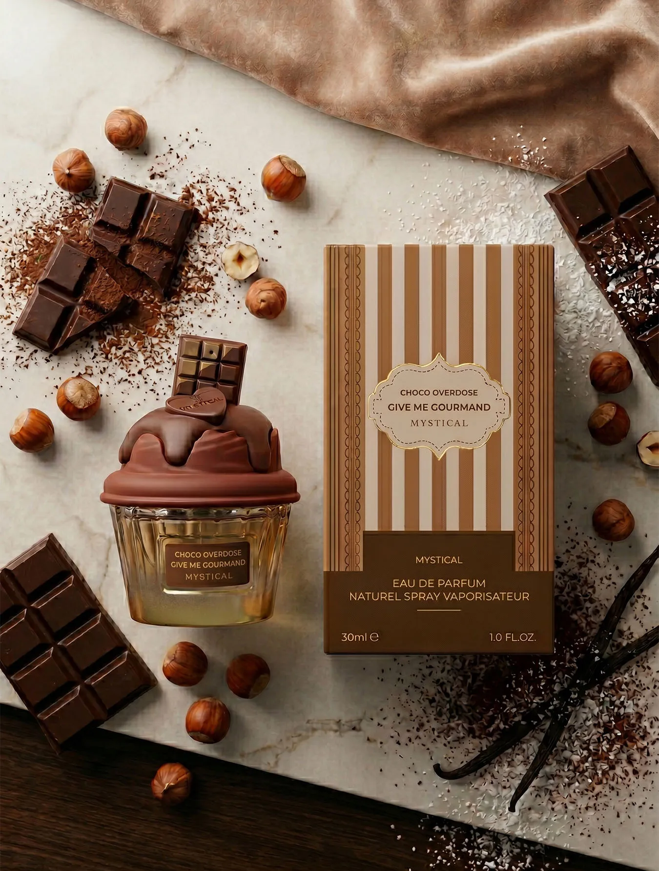Perfume Choco Overdose Mystical 30ml Aroma Gourmet Chocolate y Avellana Fragancia de Cupcake Dulce Duradera Eau de Parfum para Mujer Edición Give Me Gourmand Ideal para Invierno Regalo de San Valentín o Aniversario.