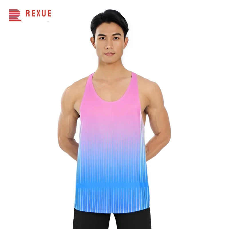 

Men Athletic Running Tank Top 2024 Summer Gradient Gym Sleeveless tshirt Ultra Lightweight Marathon Singlet Y-Back Workout Vest