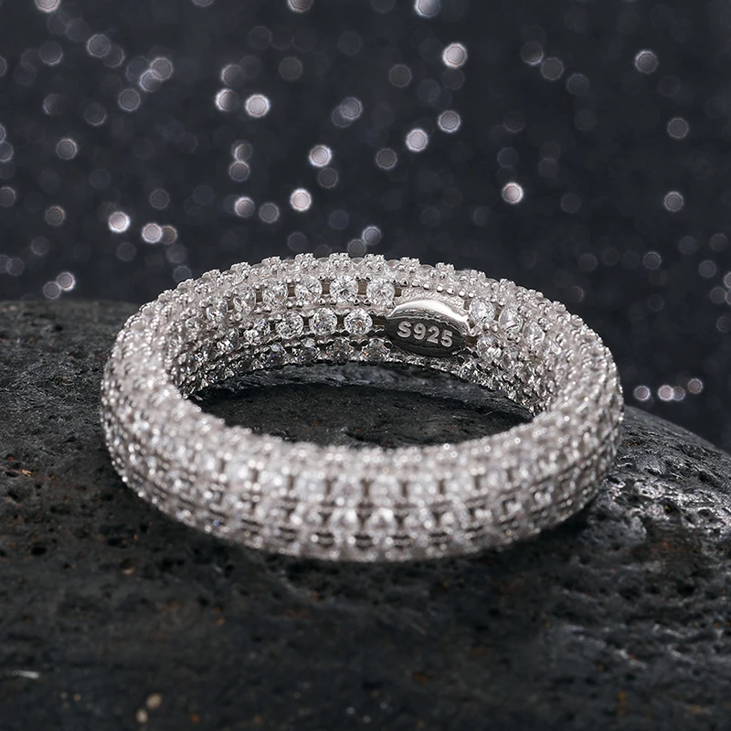TUHE Unisex Iced Out Cubic Zirconia Ring 925 silver man Mens Women Engagement Rings Charm Jewelry For Gifts