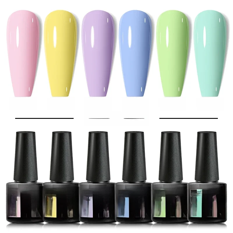 MEET ACROSS 6 PÇS/SET Macaron Série Gel Unha Polonês Conjunto Glitter Semi Permanente UV Kit de