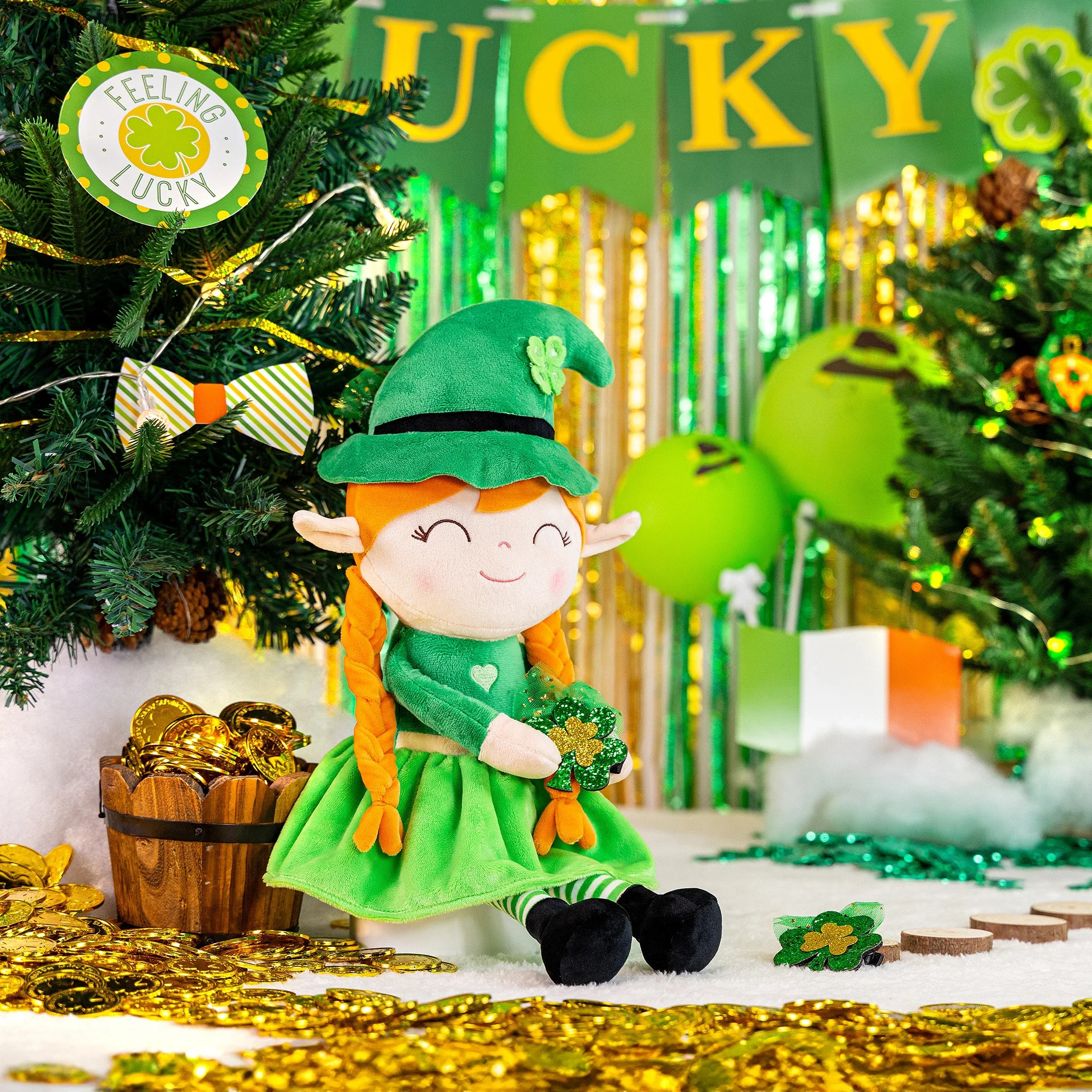 Gloveleya-女の赤ちゃんのためのぬいぐるみ、shamrockは、saint Patrick's dayのギフト、柔らかいペルーの人形、アイリッシュブラ