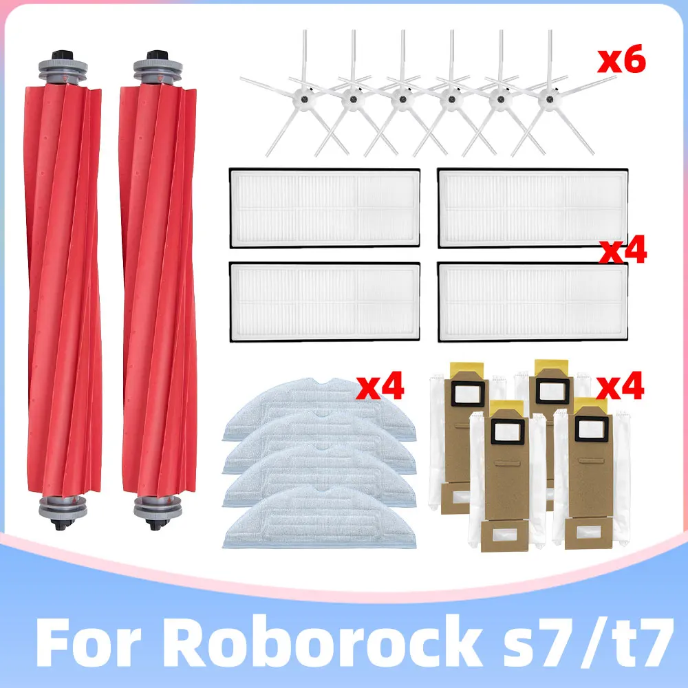 Compatible for Roborock S7 / T7S Plus / S7 MaxV Ultra Plus / G10 Mop Hepa Filter Main Side Brush Dust Bag Spare Part