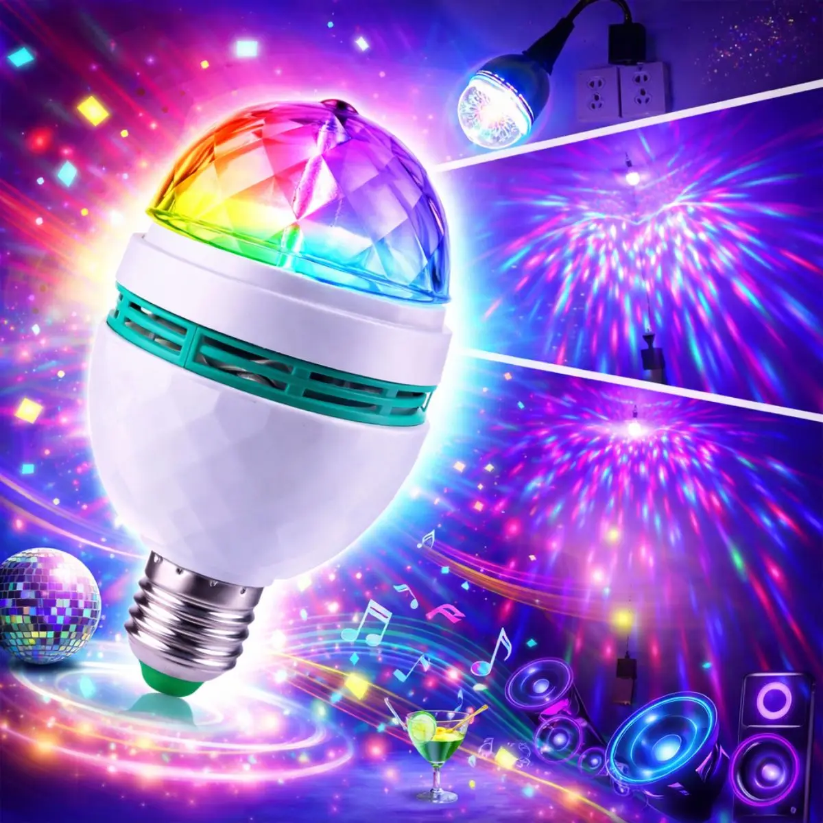 Lâmpada Globo LED RGB 3W Rotativa 360° Luz de Festa Discoteca Colorida Automática Balada Casa DJ Iluminação Ambiente