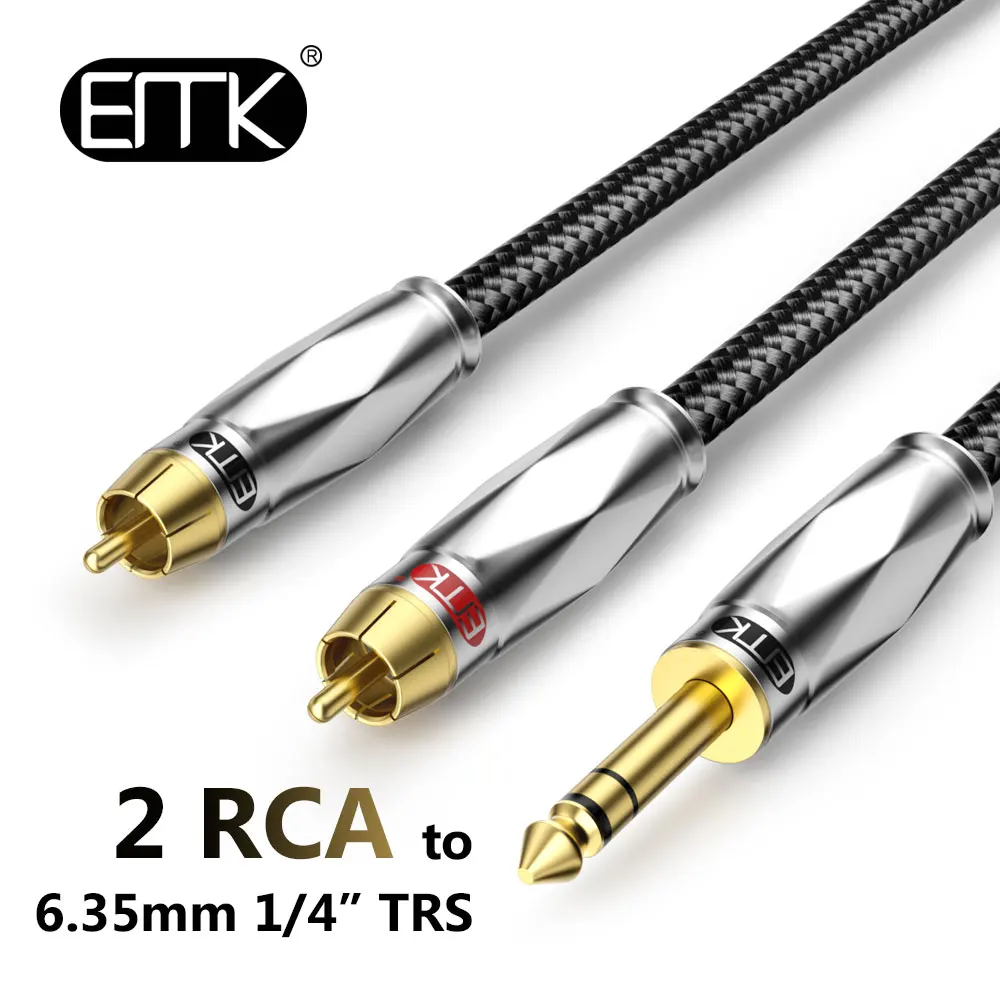 EMK 6.35 to 2RCA Audio Conversion Cable 1/4