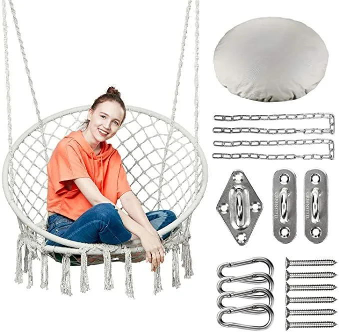 Macramé Hammock para decoração de sala, Brown Rocking Chair, Custom Garden Swing