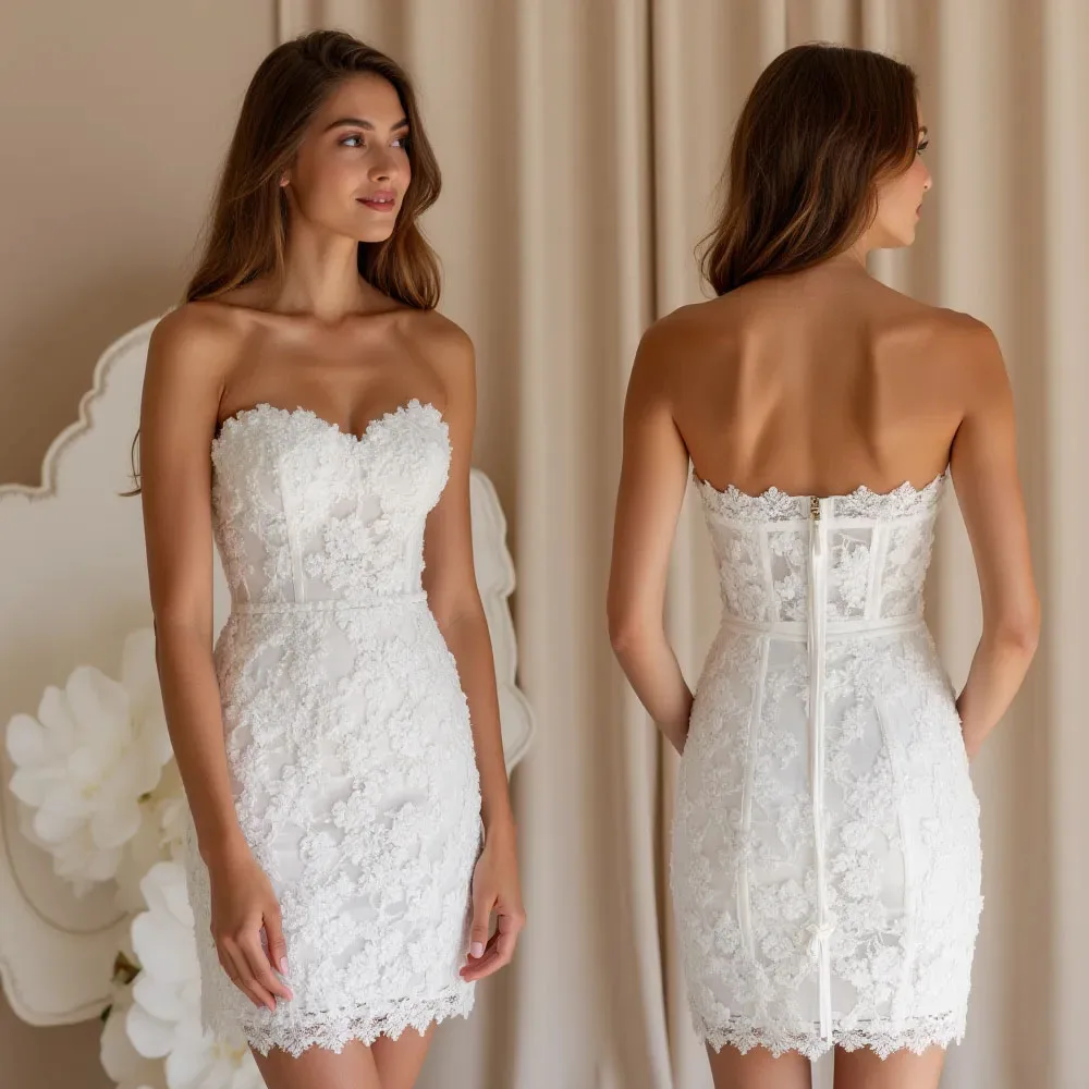 

MCDV Mini Wedding Dresses for Women Lace Sweetheart Applique Above-Knee Short Bridal Dress Vestidos De Novia 2025 Customized