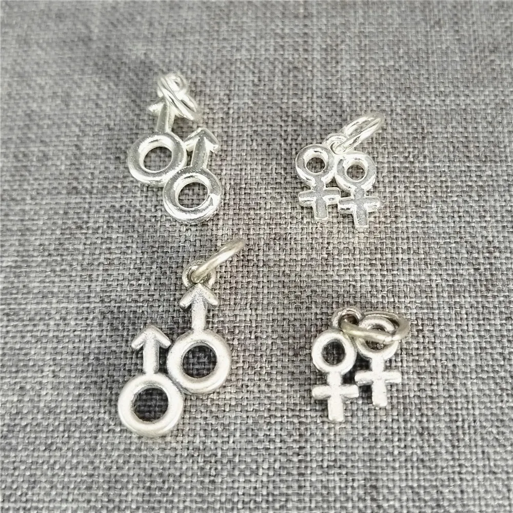 

6pcs of 925 Silver Gender Symbol Charms 2-Sided Male/Female Pendant for Bracelet Necklace