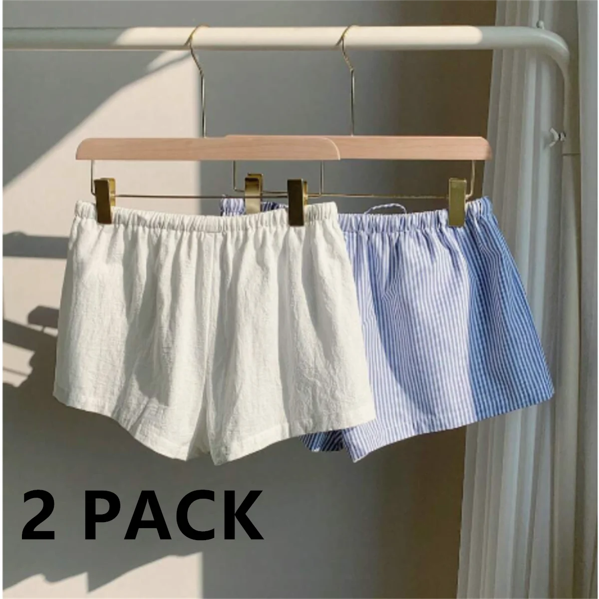 2PC Casual Striped Shorts Women y2k Clothing Drawstring Elastic Waist Loose Fit Wide Leg Bottoms 2000s Aesthetic Streetwear 2026