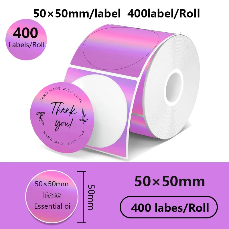 VOOR Phomemo 241BT 246S D520 50mm-150mm LABEL Holografisch Zilver Laser Goud Gradiënt Bedankt Kaart sticker voor LOGO Barcode Birthda