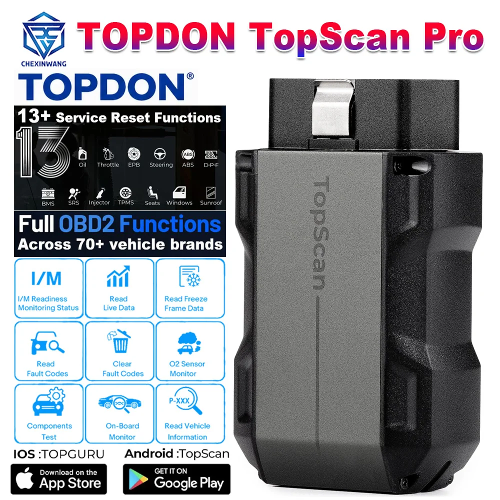TOPDON TopScan Pro Scanner Bluetooth Diagnostic Tool 13 Reset Functions CAN FD TopFix AI For FCA AutoAuth For VAG SFD Unlock