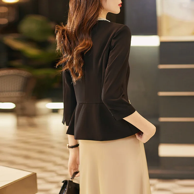 White Black Suit Coat Women Spring/Summer 2024 New Casual Female V-Neck Blazers