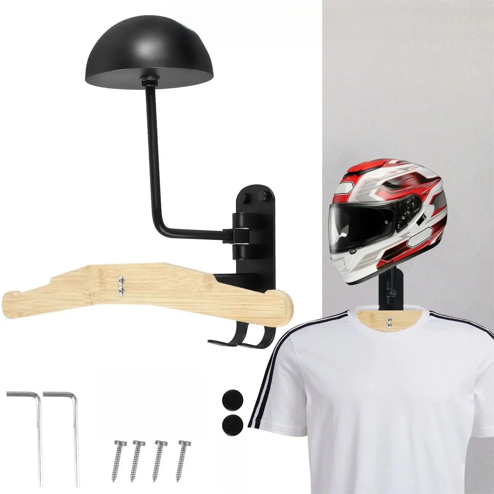 AliExpress 180°Motorcycle Helmet Rack, Rotation Metal Helmet Holder with 2 Hooks Helmet Hanger for Motorcycle Bike Coats, Caps, Baseballs