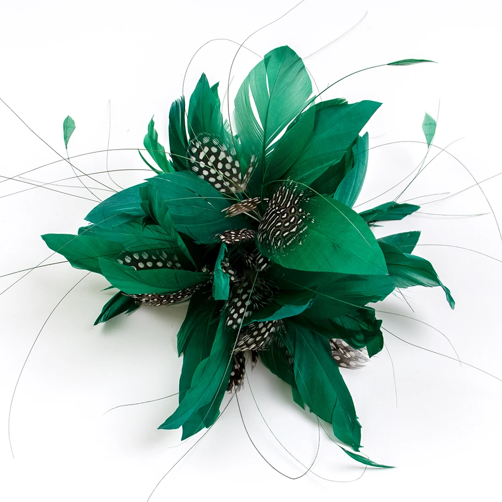 1PCS Green Feather Flower Brooch&Clip Headpiece Pin Hairclip for Ladies Plumage Accessories Fascinator Headdress With PLUMAS