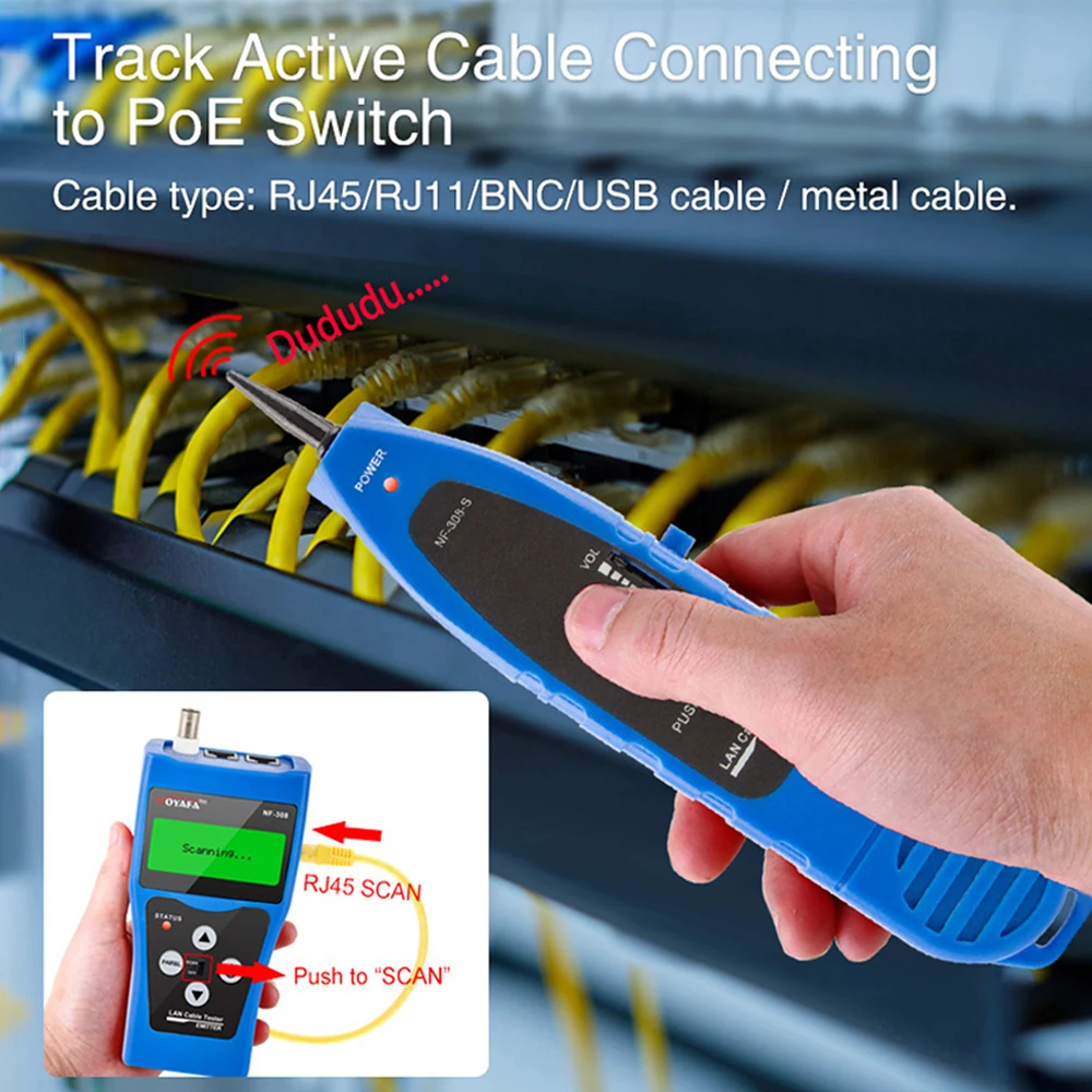 NOYAFA NF-308 Network Cable Tester RJ45 RJ11 Metal Wire Tracker USB BNC Cable Line Finder Measure Network Cable Length Test