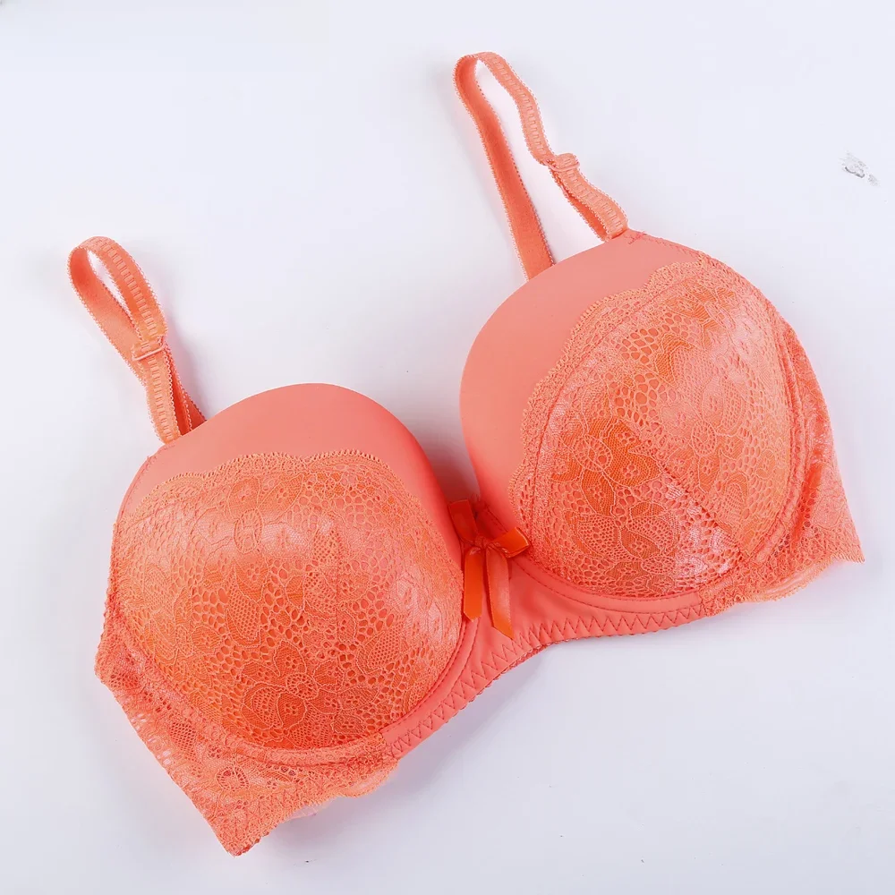 Kobiety Sexy fiszbiny wyściełane Push Up hafty koronkowe damskie biustonosz 34 36 38 40 42 44 D E biustonosz biustonosze Push-Up BH bielizna — zdjęcie 2