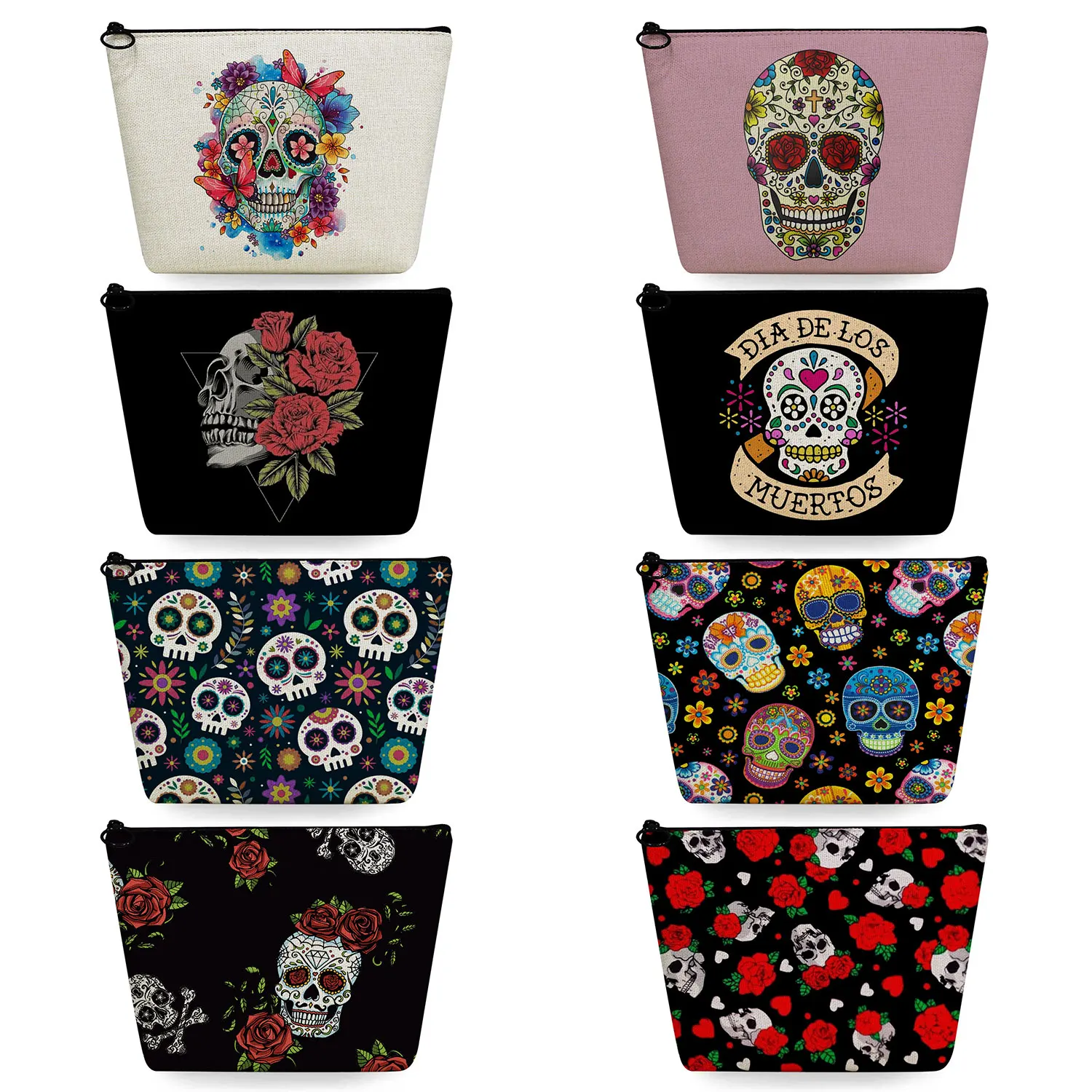 Fashion Cool Floral Skull Printing Halloween Candy Gift Storage Bag Makeup Organizer Travel Toiletry Bags Women's Cosmetic Case