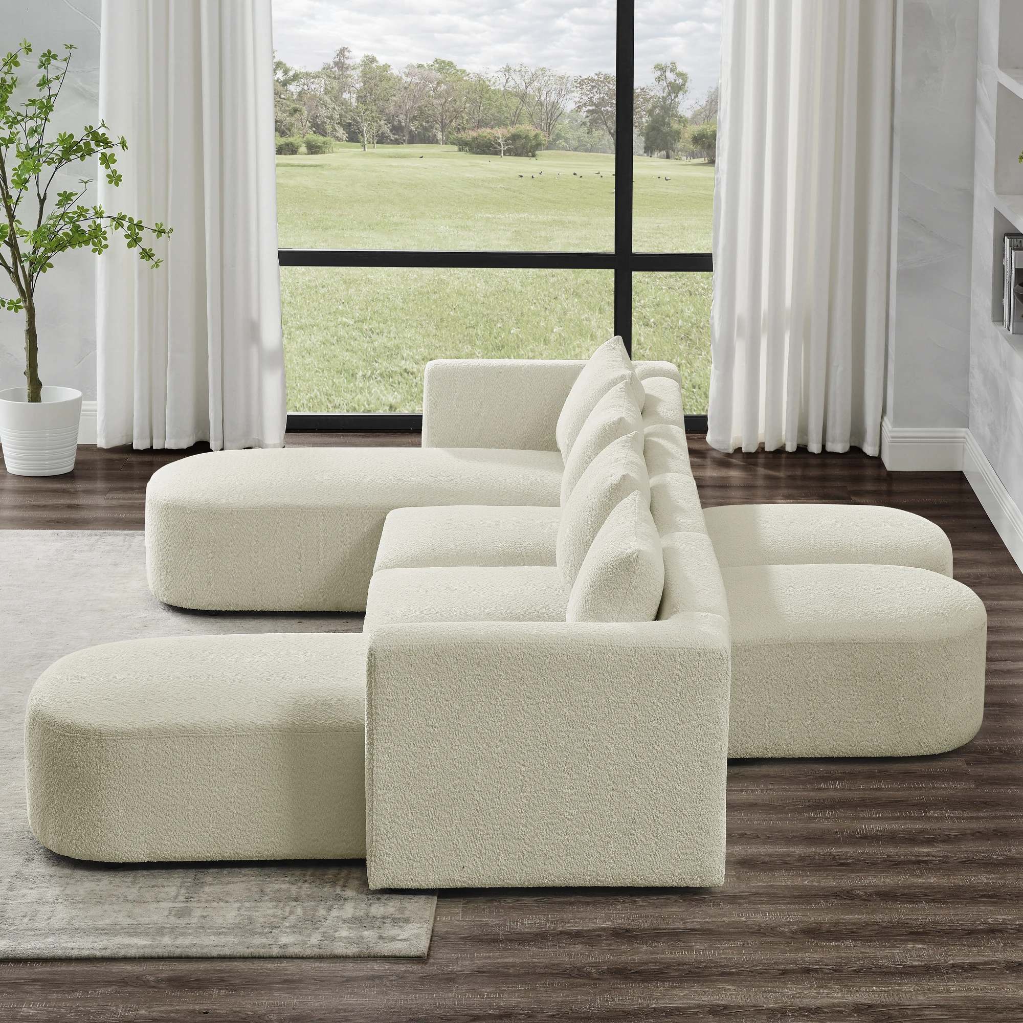 Modular U-Shaped Sectional Sofa with 2 Single Seats, 2 Chaises, 2 Ottomans, DIY Combination, Loop Yarn Fabric