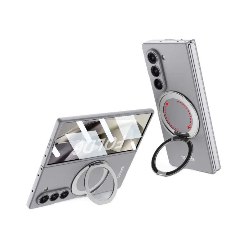 Thin Skin Matte Case For Samsung Galaxy Z Fold 6 With Glass Screen Protector and Magnetic Finger Ring, Stand Function