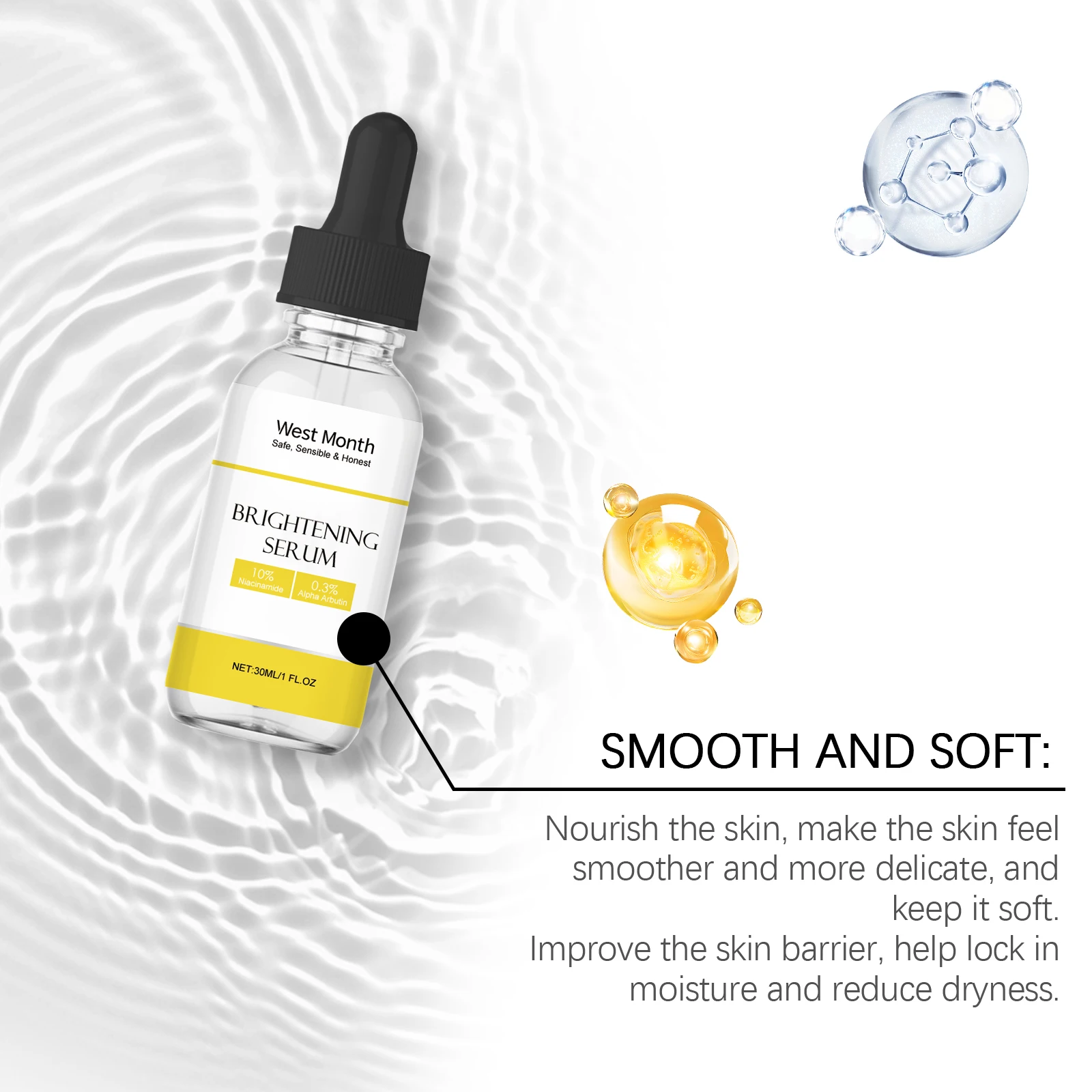 West Month 30ml Siero schiarente per la pelle Niacinamide Idratante Ringiovanimento rassodante Migliora l'opacità Siero viso schiarente