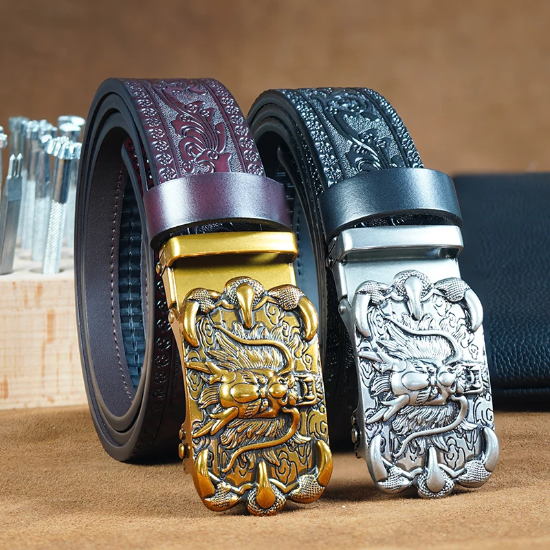 

1pc Second Layer Cowhide Ratchet Belt for Men - Adjustable Automatic Buckle, Easy to Wear And Suitable For Any Occasion