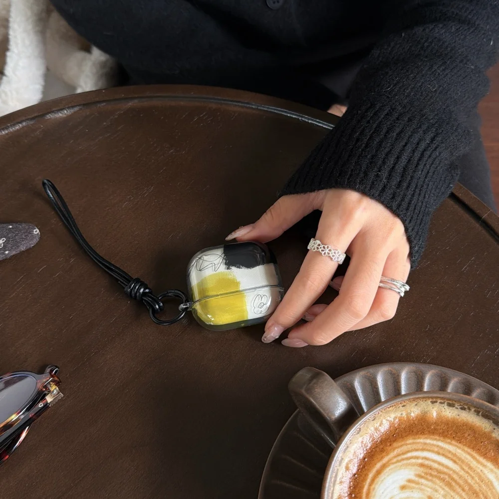 

Creative fashion color-blocked line flower headphone protective cover for AirPods 4 3 2 Pro 2 3 headphone case with charm Fundas