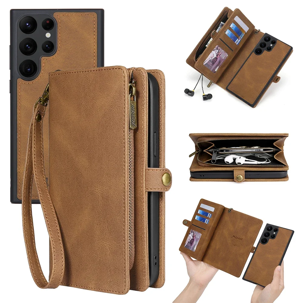 Magnetyczne etui portfel z odłączaną skórzaną kieszenią 2 w 1 do Samsung Galaxy S20 S21 FE S22 S23 S24 S25 S26 Ultra Plus, pokrowiec z klapką. — zdjęcie produktu 7