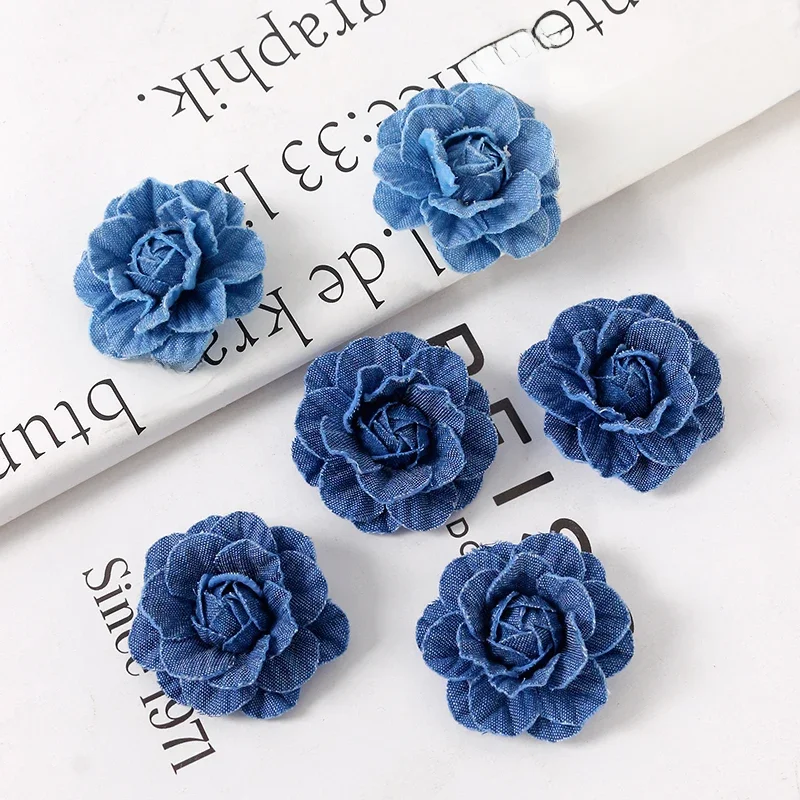 Tissu Denim à fleurs artificielles pour vêtements, chapeaux, robe, décoration artisanale pour la maison, salle de mariage, fournitures d'accessoires pour cheveux, DIY, 2/5 pièces
