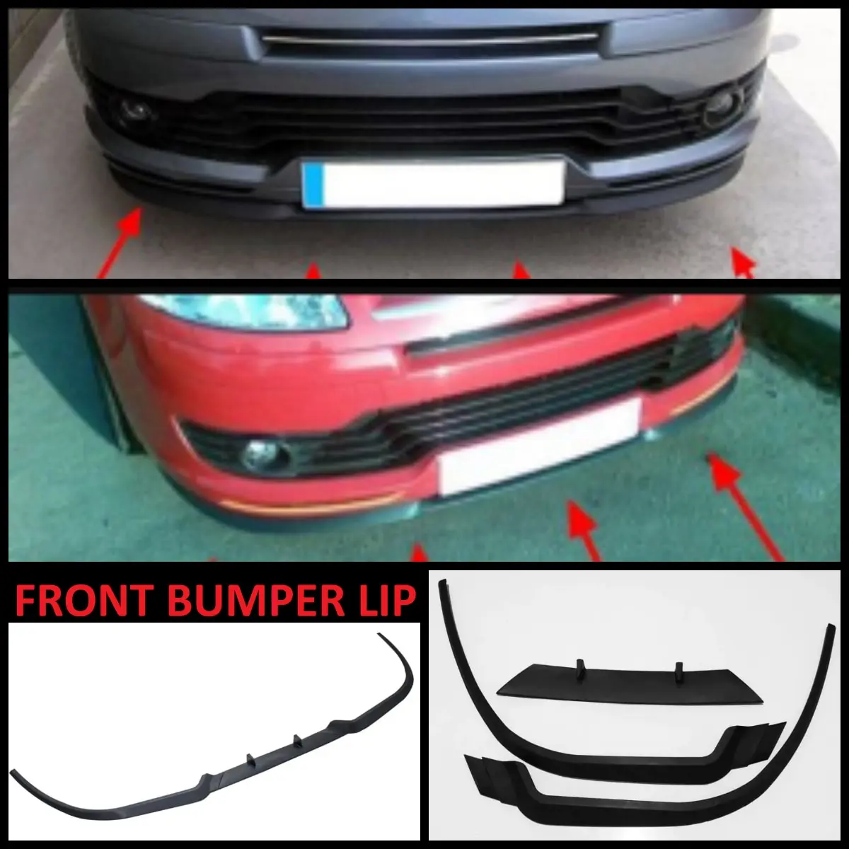 For Citroen C4 CUPRA R FRONT SPOILER BUMPER LIP Euro Spoiler Lip Universal 3 pcs Body Kit Splitter Car Accessories Compatible