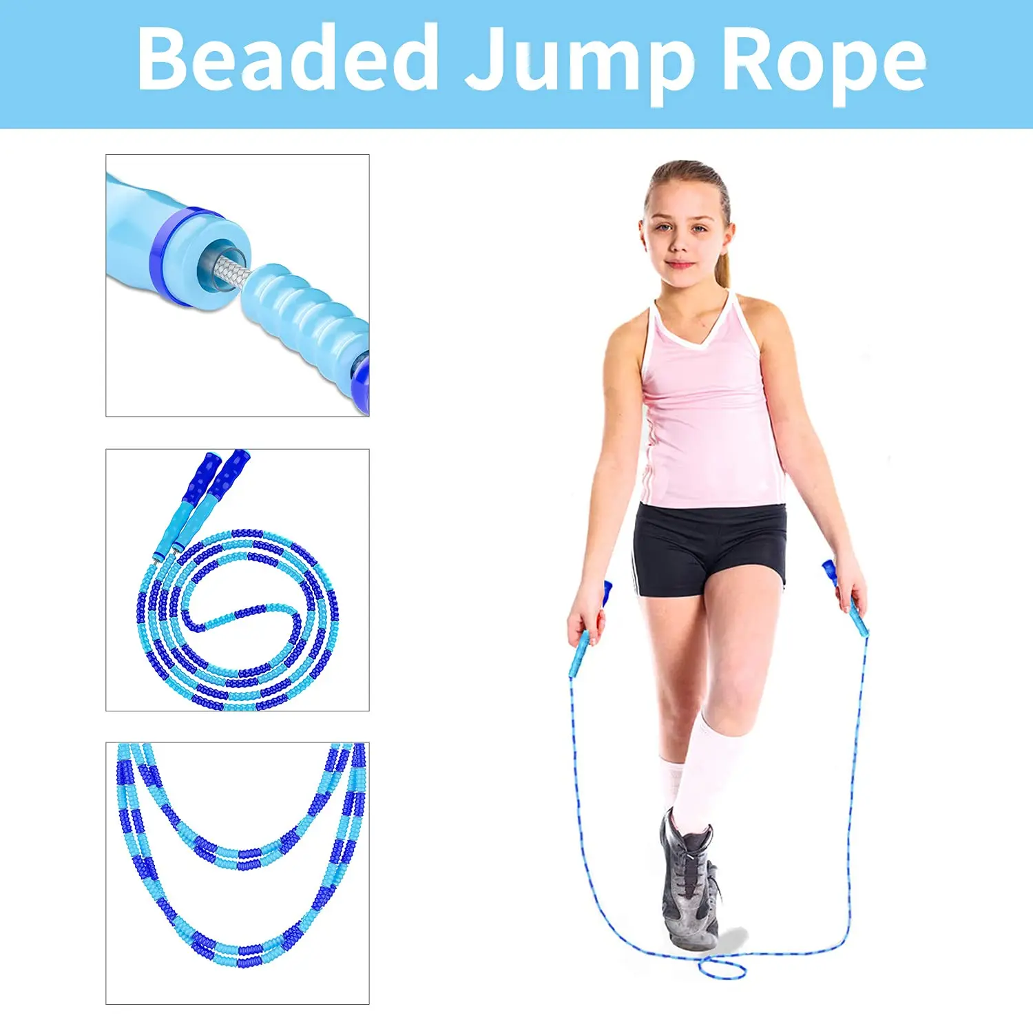 Jump Rope, Adjustable Length Tangle-Free Segmented Soft Beaded Skipping Rope, Fitness for Kids, Man, and Women Weight Loss