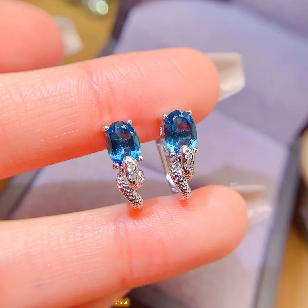 KJJEAXCMY غرامة مجوهرات أقراط نسائية 925 فضة أقحم الطبيعية الأزرق توبا حجر 5x7 مللي متر مطلي 18K الذهب الأبيض صديقة