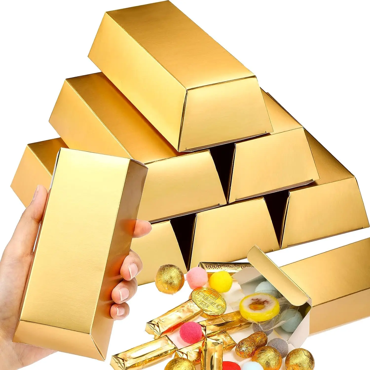 12pcs; Gold Bars Fake Bar Gift Box Golden Party Favor Chocolate Gold Coins Foil Treasure Brick Paper Boxes for Party Casino Them