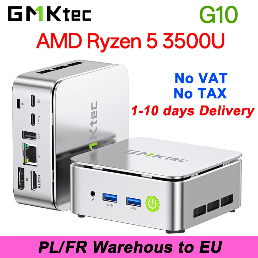 Mini PC GMKtec G10 con AMD Ryzen 5 3500U, Windows 11 Pro, DDR4, SSD M.2, WIFI5, BT5.0, LAN 2.5G, Mini PC de Escritorio para Oficina y Juegos