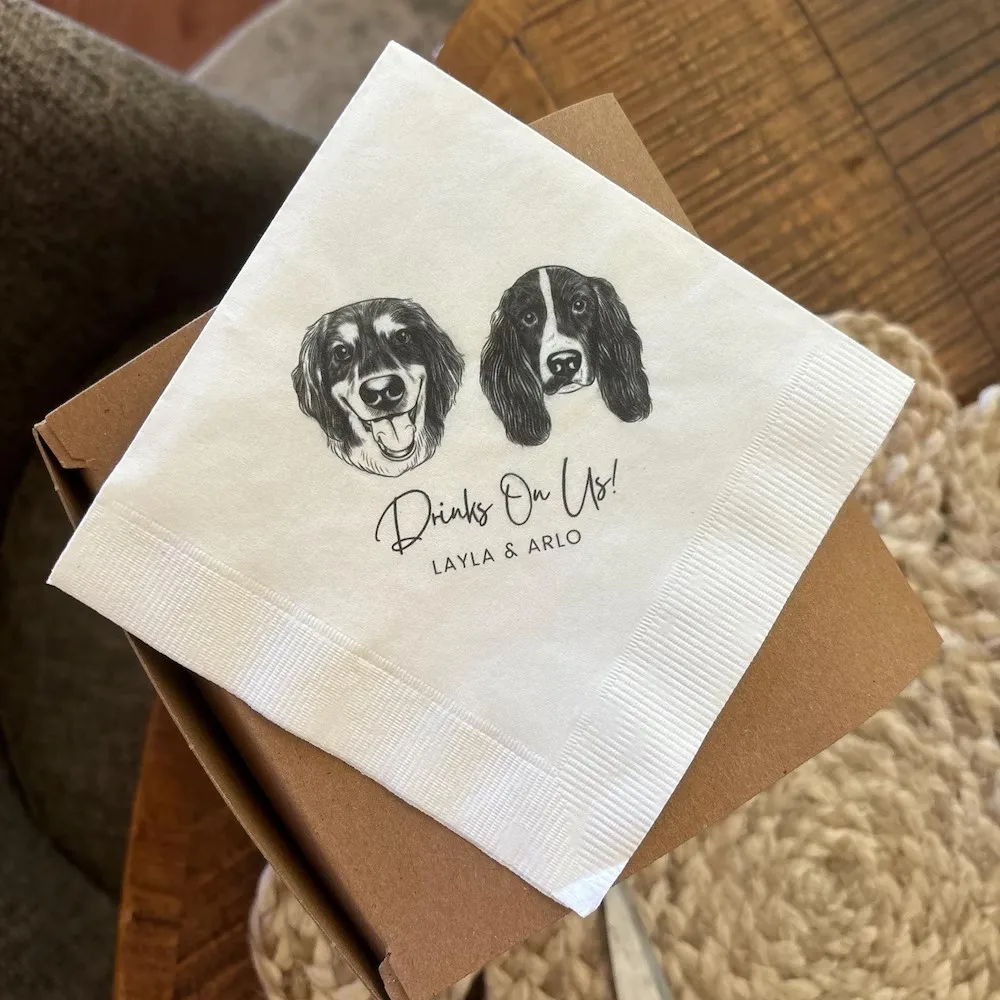 50pcs Custom Pet Cocktail Napkins, Dog Wedding Napkins, Custom Pet Cocktail Napkins, Customized Pet Napkins, Custom Pet Portrait
