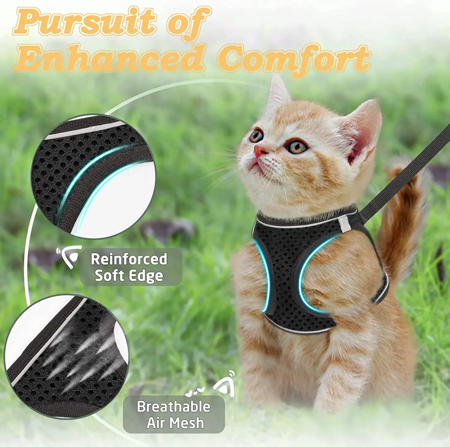Cat Harness and Leash for Walking, Escape Proof Soft Adjustable Vest Harnesses for Cats, EasyControl