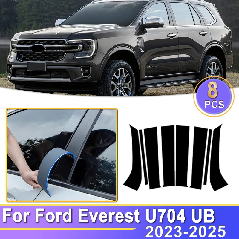 

Для Ford Everest U704 UB 2023 2024 2025 автомобиль глянцевый черный окна двери колонки BC стойки стойки крышки отделки наклейки аксессуары наклейка