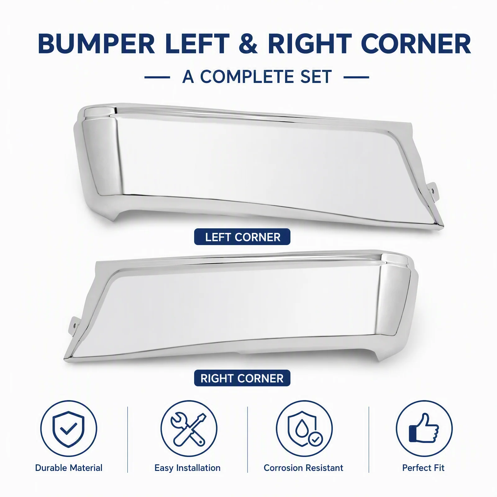 Rear Bumper Corner Piece (Silver, Steel, With Holes) Left and Right Rear Bumper End Set , Rear Bumper End Cap, Bumper Face Bar End Cap for 2021-2023 Ford F-150