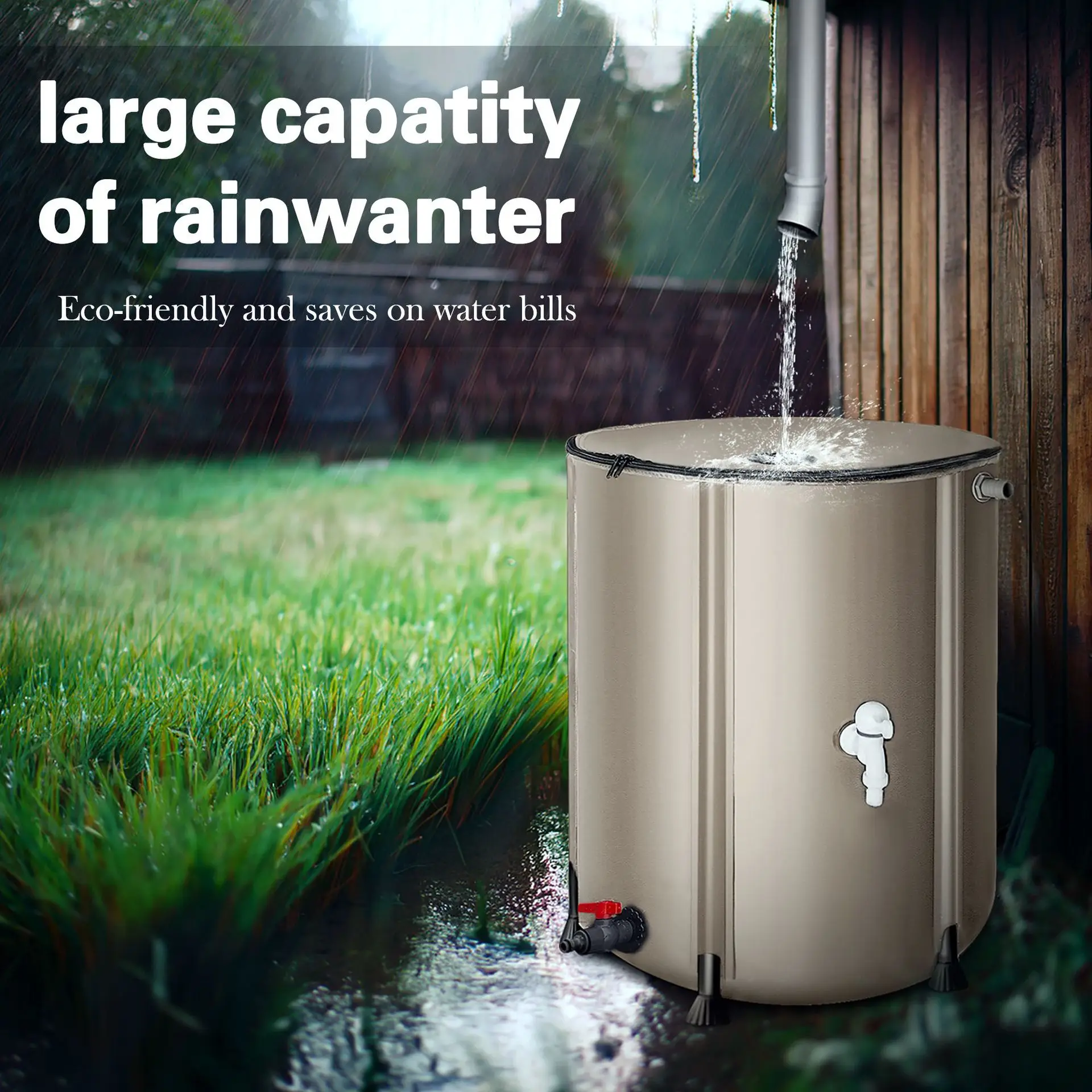 Rainwater Collection Barrel Faucet Spout Foldable Rain Barrel Portable Rainwater Collection System Space-Saving for Garden Yard