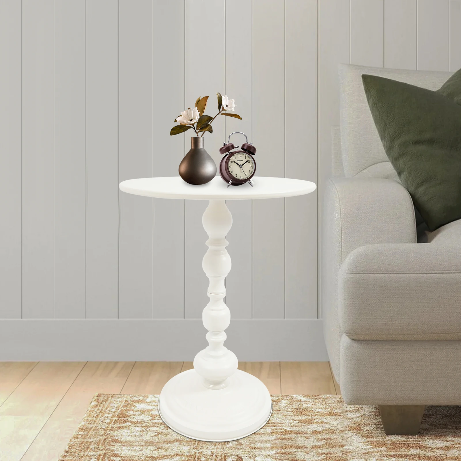 17lb Capacity Sofa Side Table, Vintage Round Accent Table with Carbon Steel Frame, Easy Assembly Side Stand