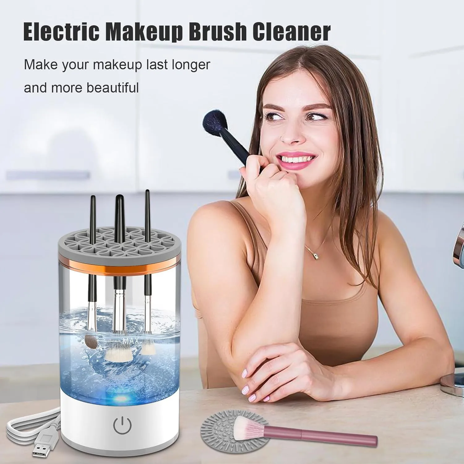 3 In 1 Electric Makeup Brush Cleaner Automatic Spinner Makeup Brush Holder Stand Women Lazy Cleaning Brush Washer Quick Dry Tool