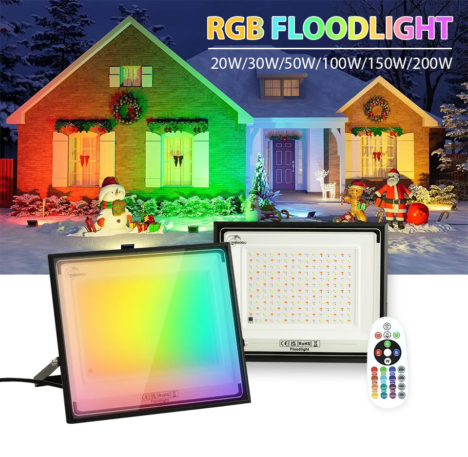 Pack of 2 RGB LED spotlights, Outdoor Color-Changing Adjustable Projector Aef39c52907b34d10913dcab09b6347dcS