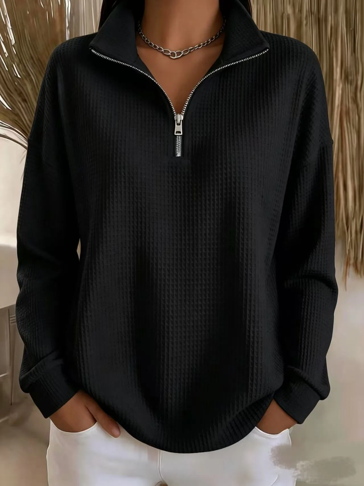 Zipper Pullover Hoodie Regular Fit Commuter with Casual Elegant Commuter Standard Length No Hood Regular Length Women Hoodie
