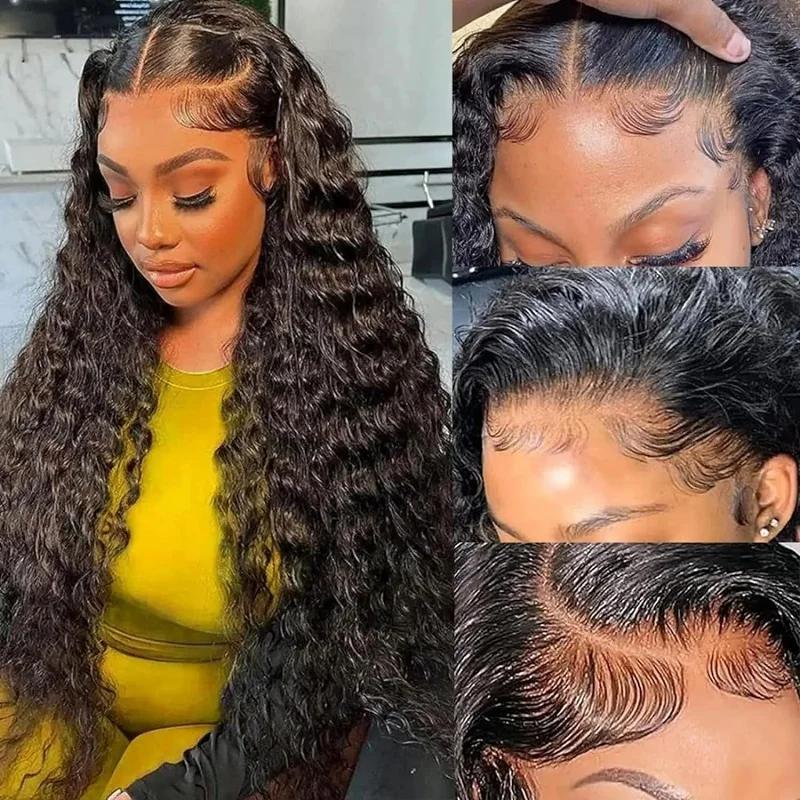 Alimice 38Inch 13x4 Deep Wave Lace Front Wigs Human Hair 180% Density  Pre Plucked with Baby Hair for Women