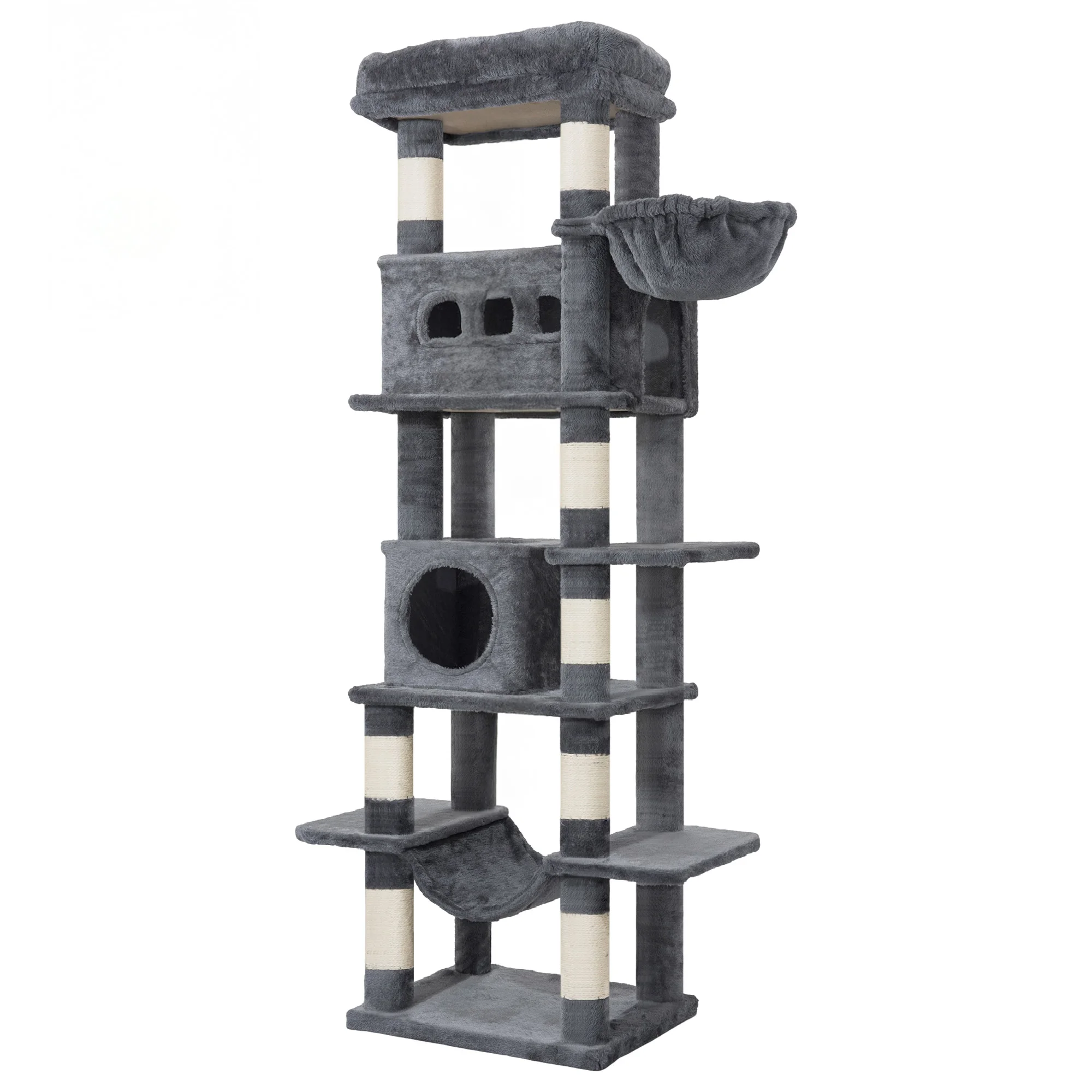 170 cm Grote Kattenboom, Kattentoren voor Maine Coon Katten, Krabpaal met Meerdere Niveaus en Grote Zitplaats, Wasbare Mat