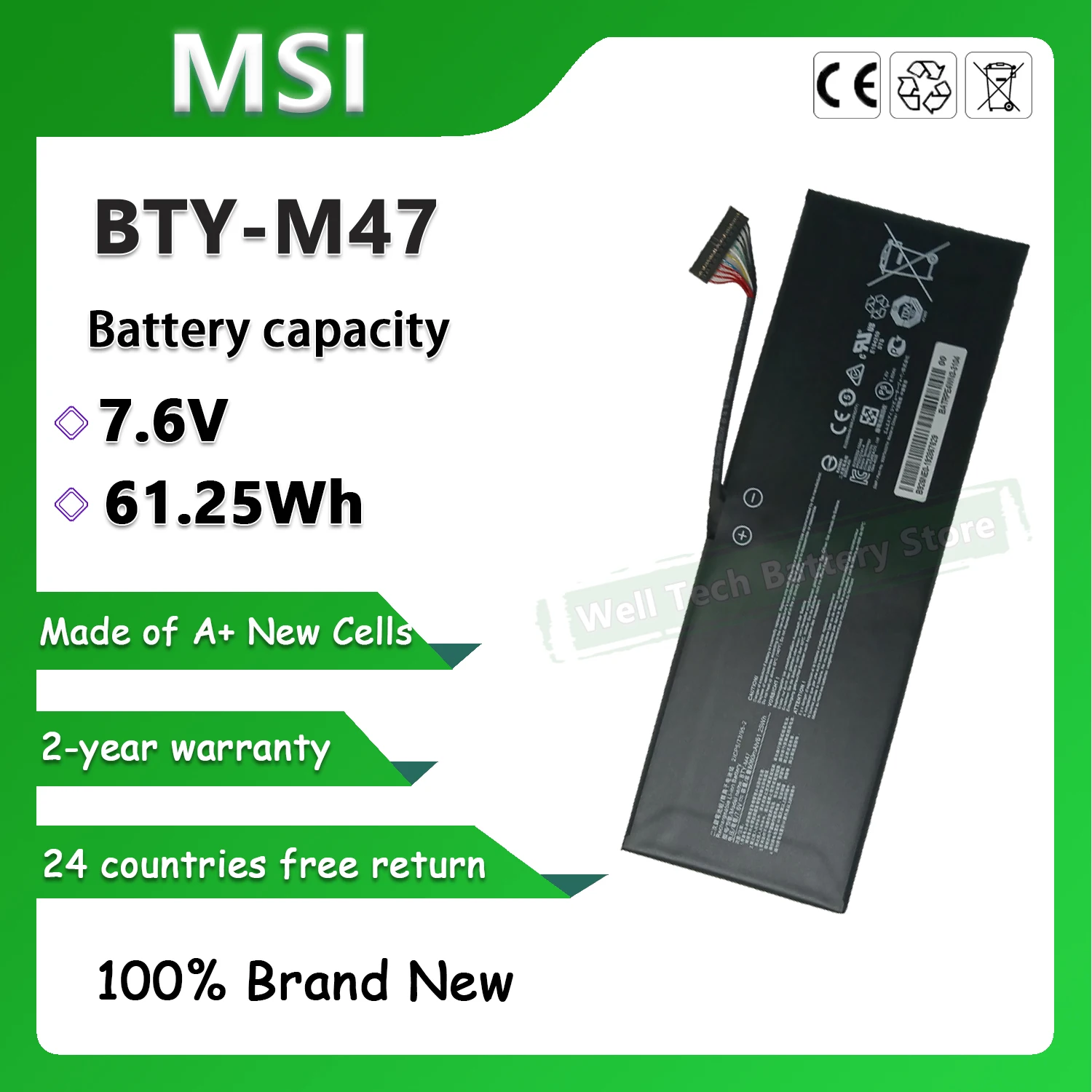 7.6V 61.25Wh BTY-M47 Laptop Battery For MSI MS-14A1 MS-14A3 GS40 6QE 6QD 6QE-006XCN 6QE-055XCN GS40-6QE-027UK GS43 GS43VR 6RE