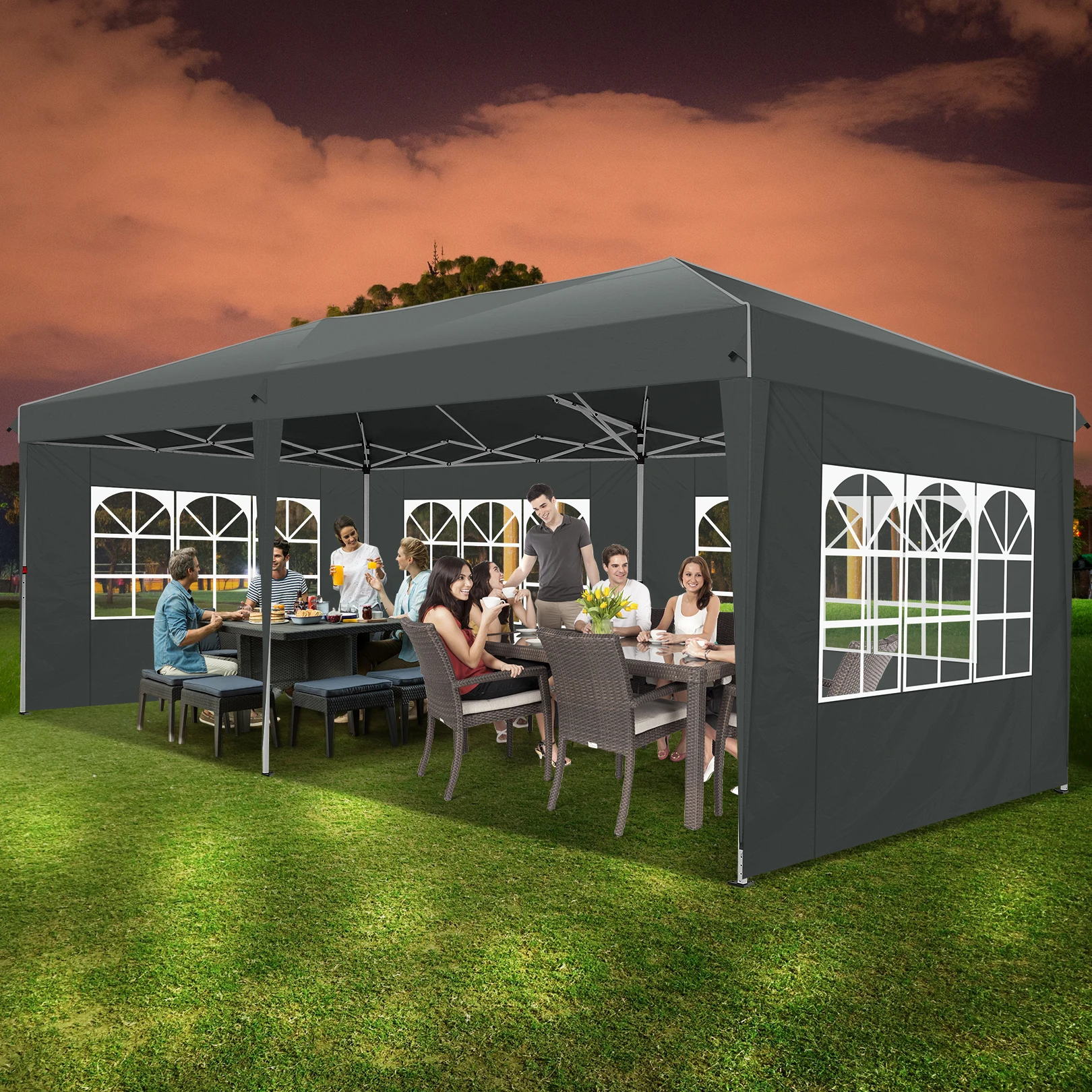 3x6m Pop-up Gazebo Foldable Party Tent with 6 Sidewalls, Easy Assembly for Weddings, Commercial Use, UV50+ Protection Steel Frame