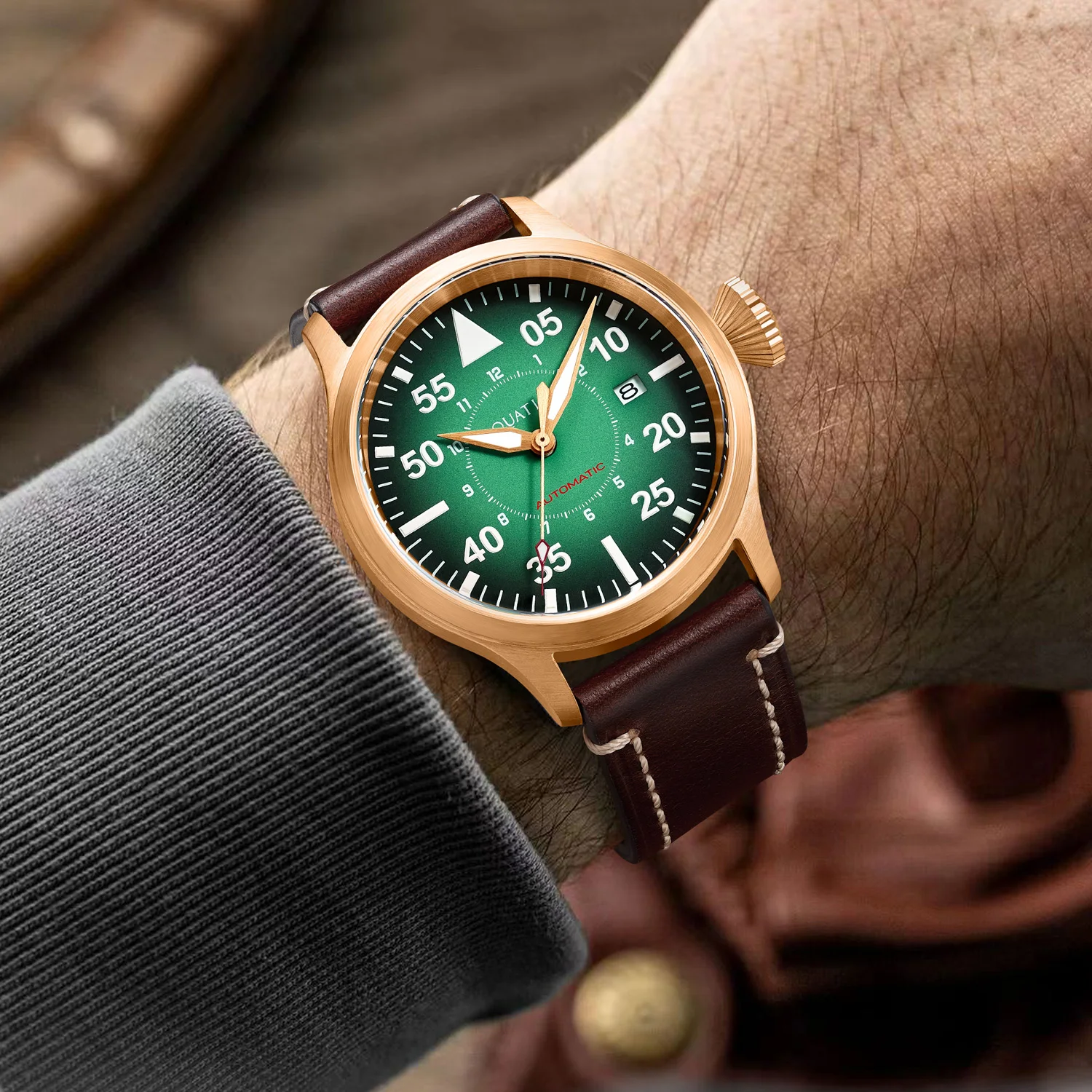 Bronze Horizon Hawk Gradient Green Dial Automatic Pilot Watch