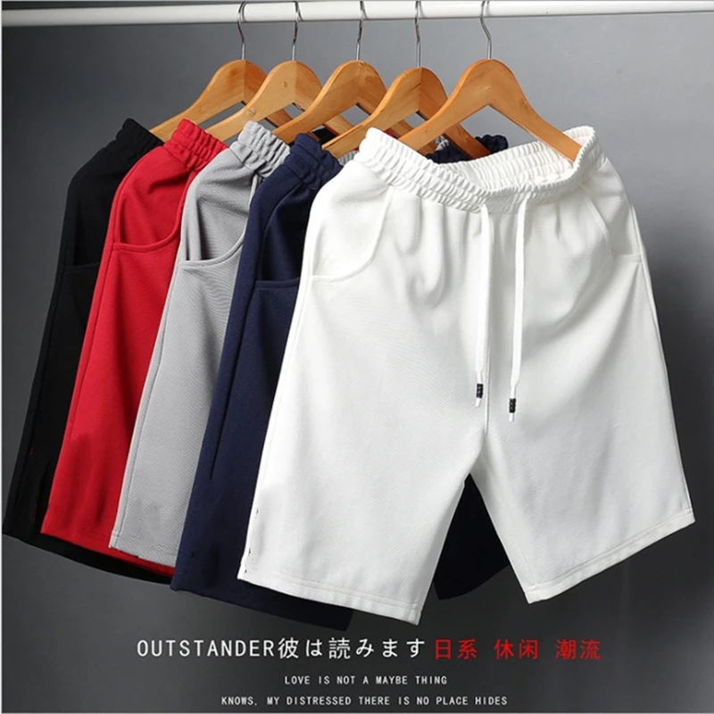 2022 White Shorts Men Japanese Style Polyester Running Sport Shorts for Men Casual Summer Elastic Waist Solid Shorts Clothing